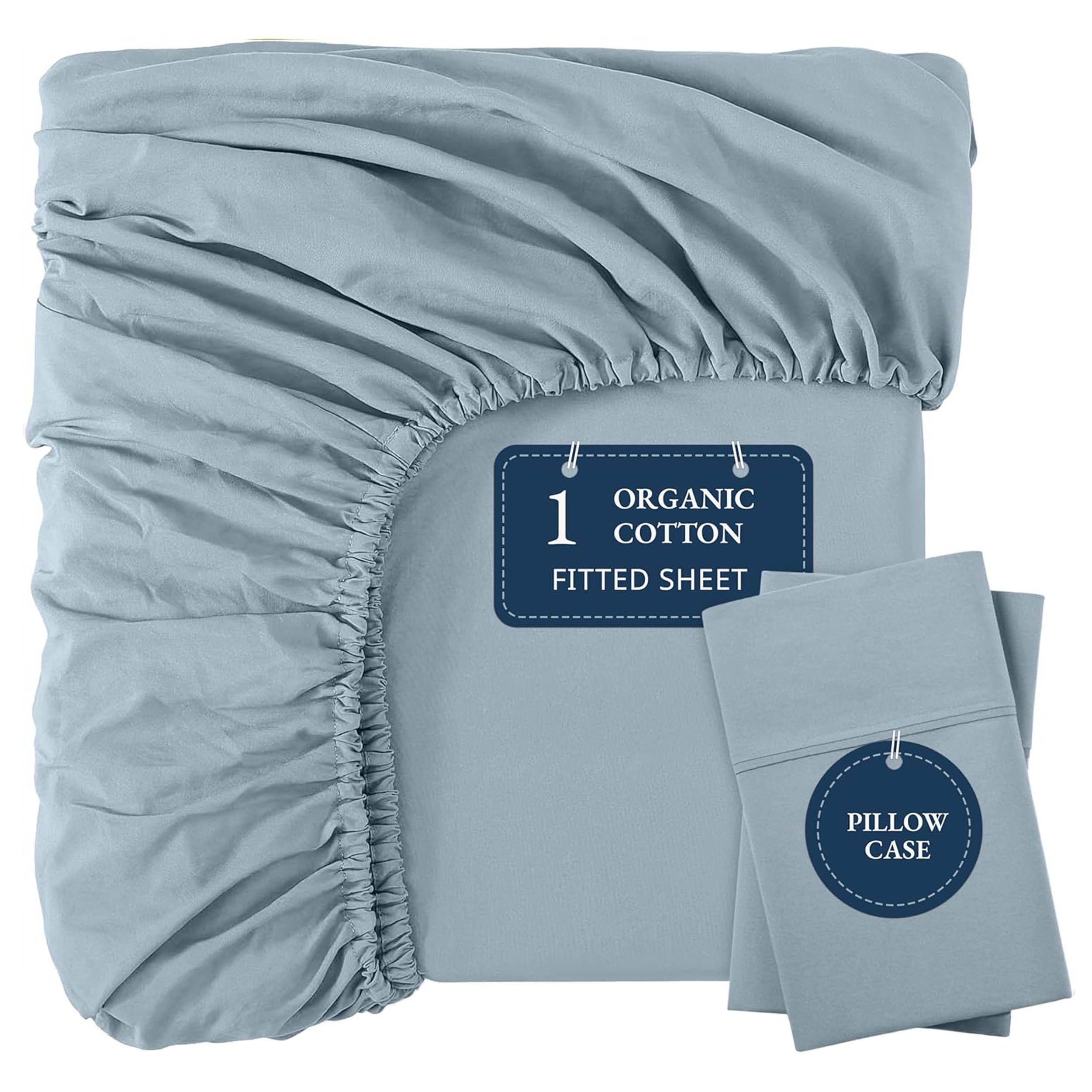 100% Organic Washed Cotton Fitted Sheet Set - French Blue
